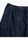 Koton Cargo Denim Skirt Maxi Length Slit Detailed Elastic Waist Cotton