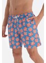 Dagi Blue-salmon Coral Pattern Mid Sea Shorts