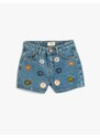 Koton Denim Shorts With Daisy Embroidered Detail Cotton.