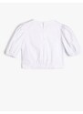 Koton Crop Blouse Asymmetric Cut Back Button Short Balloon Sleeve Cotton