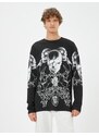 Koton Skull Printed Sweater Crew Neck Long Sleeved