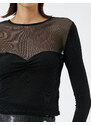 Koton Long Sleeved T-Shirt with Crop Tulle Detailed Crew Neck Viscose.