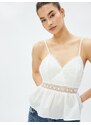 Koton Strapless Blouse V-Neck Lace Detail Ruffled Ribbed