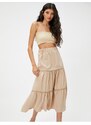 Koton Midi Skirt Layered Ribbon Scallop Detail Elastic Waist