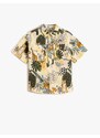 Koton Safari Shirt with Short Sleeves, Capped Pockets, Tiger Print Cotton