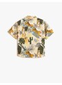 Koton Safari Shirt with Short Sleeves, Capped Pockets, Tiger Print Cotton