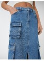 Koton Midi Jeans Cargo Skirt with a Slit Pocket Detail, Normal Waist.