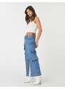 Koton Midi Jeans Cargo Skirt with a Slit Pocket Detail, Normal Waist.