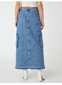 Koton Midi Jeans Cargo Skirt with a Slit Pocket Detail, Normal Waist.