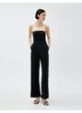 Koton Strapless Jumpsuit Ribbed Pocket Wide Leg