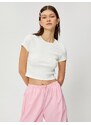 Koton Crop T-Shirt Crew Neck Short Sleeve Ribbed Cotton