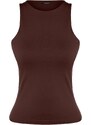 Trendyol Brown Cotton, Halterneck Fitted/Slip-On, Flexible Knit Single Singlet