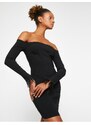 Koton Mini Pencil Dress Open Shoulder Sleeves Feather Detailed