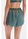 Dagi Green Lace Slit Detailed Shorts Pajama Bottoms