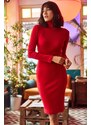 Olalook Women's Red Coated Belted Turtleneck Lycra Dress