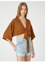 Koton Crop Kimono with Wide Sleeves with Tie Front Detail