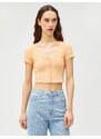 Koton Crop T-Shirt V Neck Short Sleeve Buttoned