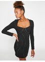 Koton Mini Dress Long Sleeve Square Neck Stony