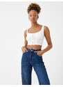 Koton Embroidered Crop Singlets With Straps U-Neck