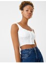 Koton Embroidered Crop Singlets With Straps U-Neck