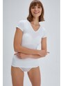 Dagi Women's White V Neck Combed Cotton Short Sleeve T-shirt