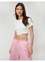 Koton Crop T-Shirt Short Sleeves Butterfly Chain And Bodice Detail.