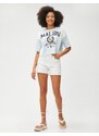 Koton College Printed T-Shirt Crop Short Sleeve Crew Neck Cotton