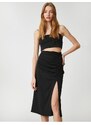 Koton Midi Skirt Slit Detailed Crepe Gathered