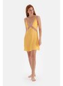 Dagi Yellow Lace Detailed Strappy Viscose Nightgown