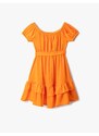 Koton Midi Dress With Belt Detailed Short Sleeves Ruffled Ruffles U Neck