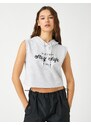 Koton Crop Singlets Hooded Slogan Printed Sleeveless