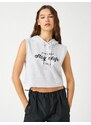 Koton Crop Singlets Hooded Slogan Printed Sleeveless