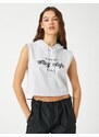 Koton Crop Singlets Hooded Slogan Printed Sleeveless