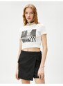 Koton Crop T-Shirt Printed Crew Neck Short Sleeve Cotton