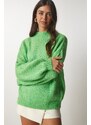 Happiness İstanbul Dámský světle zelený základní pletený svetr s vysokým výstřihem