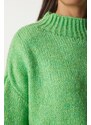 Happiness İstanbul Dámský světle zelený základní pletený svetr s vysokým výstřihem