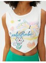 Koton Printed Undershirt Crop Asymmetric Cut Crew Neck Ribbed