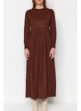 Trendyol Pleated Brown Scuba Knit Dress