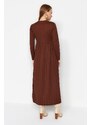 Trendyol Pleated Brown Scuba Knit Dress