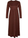 Trendyol Pleated Brown Scuba Knit Dress