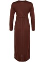 Trendyol Pleated Brown Scuba Knit Dress