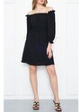 armonika Women's Black Madonna Collar Elastic Waist Crepe Dress