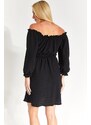 armonika Women's Black Madonna Collar Elastic Waist Crepe Dress