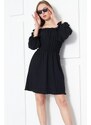 armonika Women's Black Madonna Collar Elastic Waist Crepe Dress