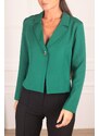 armonika Women's Dark Green Single Button Crop Jacket