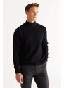 ALTINYILDIZ CLASSICS Men's Black Standard Fit Normal Cut Half Turtleneck Cotton Knitwear Sweater.