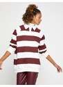 Koton Polo Neck Sweatshirt Oversize Striped Long Sleeve Fleece Inner