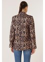 By Saygı One Button Lined Leopard Pattern Comfort Fit Jacket