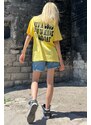 Madmext Women's Yellow Back Printed Oversize Round Neck Women's T-Shirt