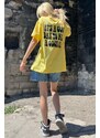 Madmext Women's Yellow Back Printed Oversize Round Neck Women's T-Shirt